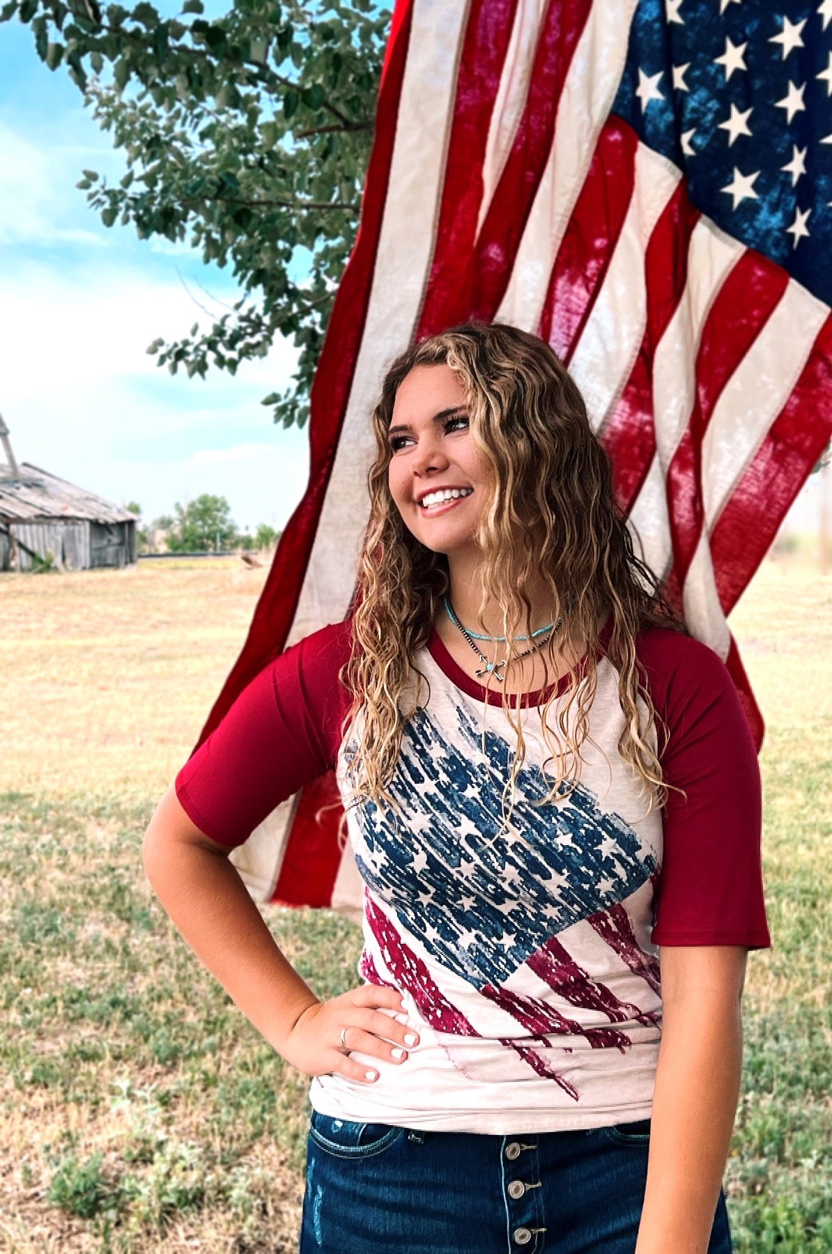 American Flag Baseball Tee