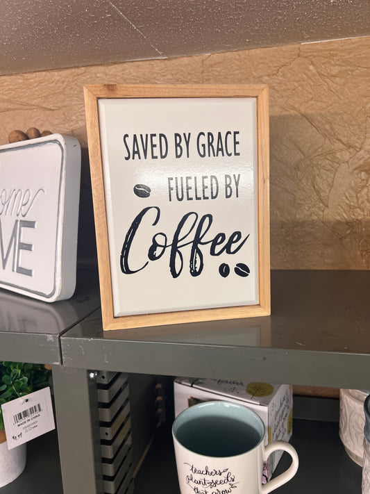 “Saved by Grace, Fueled By Coffee” Standing Box Decor