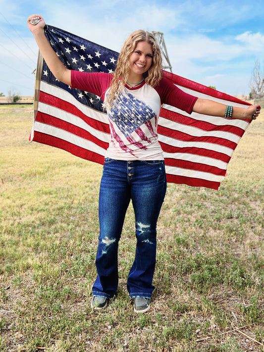 American Flag Baseball Tee