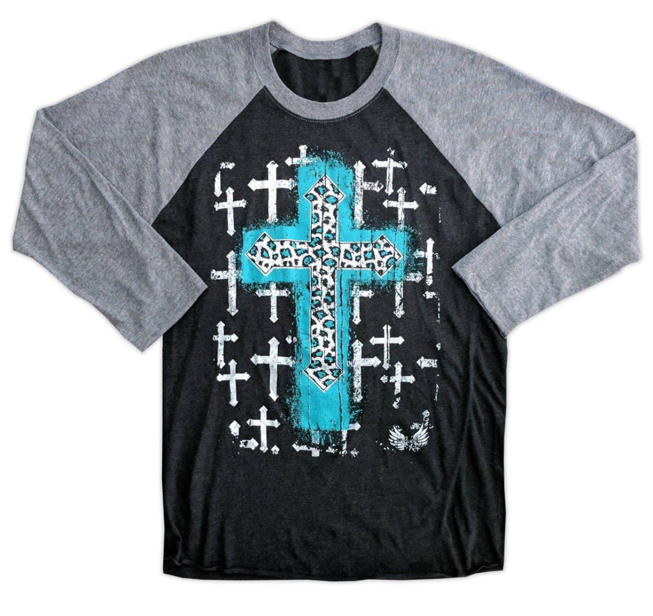 Turq Leopard Cross Baseball Tee